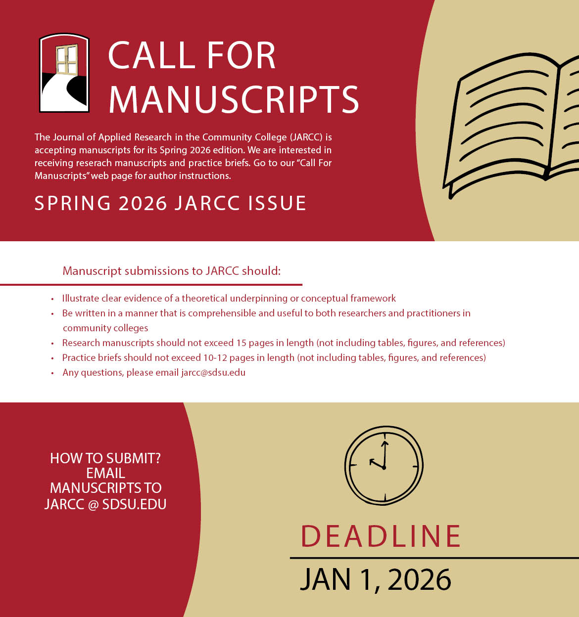 The Journal of applied research in the community college (JARCC) is accepting manuscripts for its Fall 2025 edition.